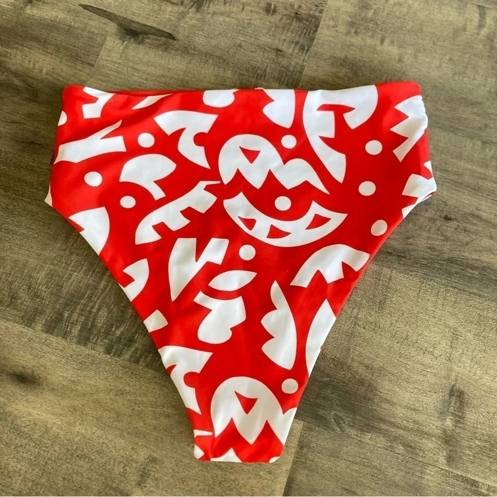 NWOT The Odells Anthropologie Jennifer Reversible Red Geometric Bikini Bottoms M